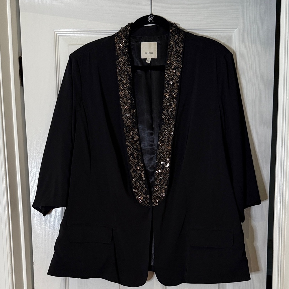 Sejour Black Blazer with Sequin Trim